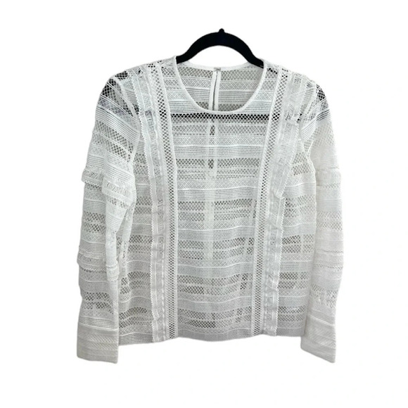 Self-Portrait Stripe Grid Top White Guipure Lace Straight Cut Slim Fit Small - Picture 3 of 15